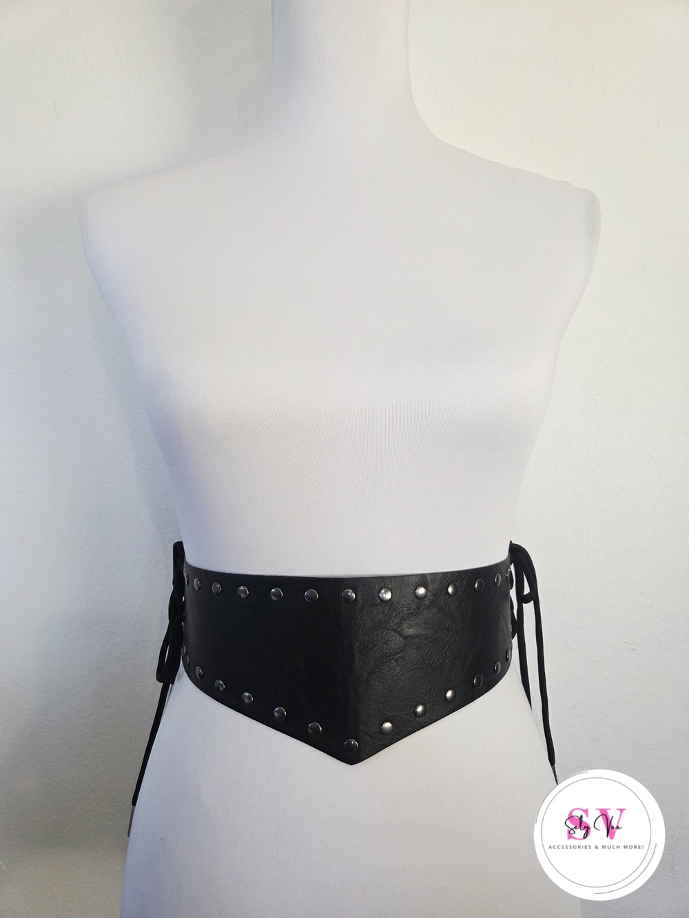 Black Studded Belt With Tie Up Sides